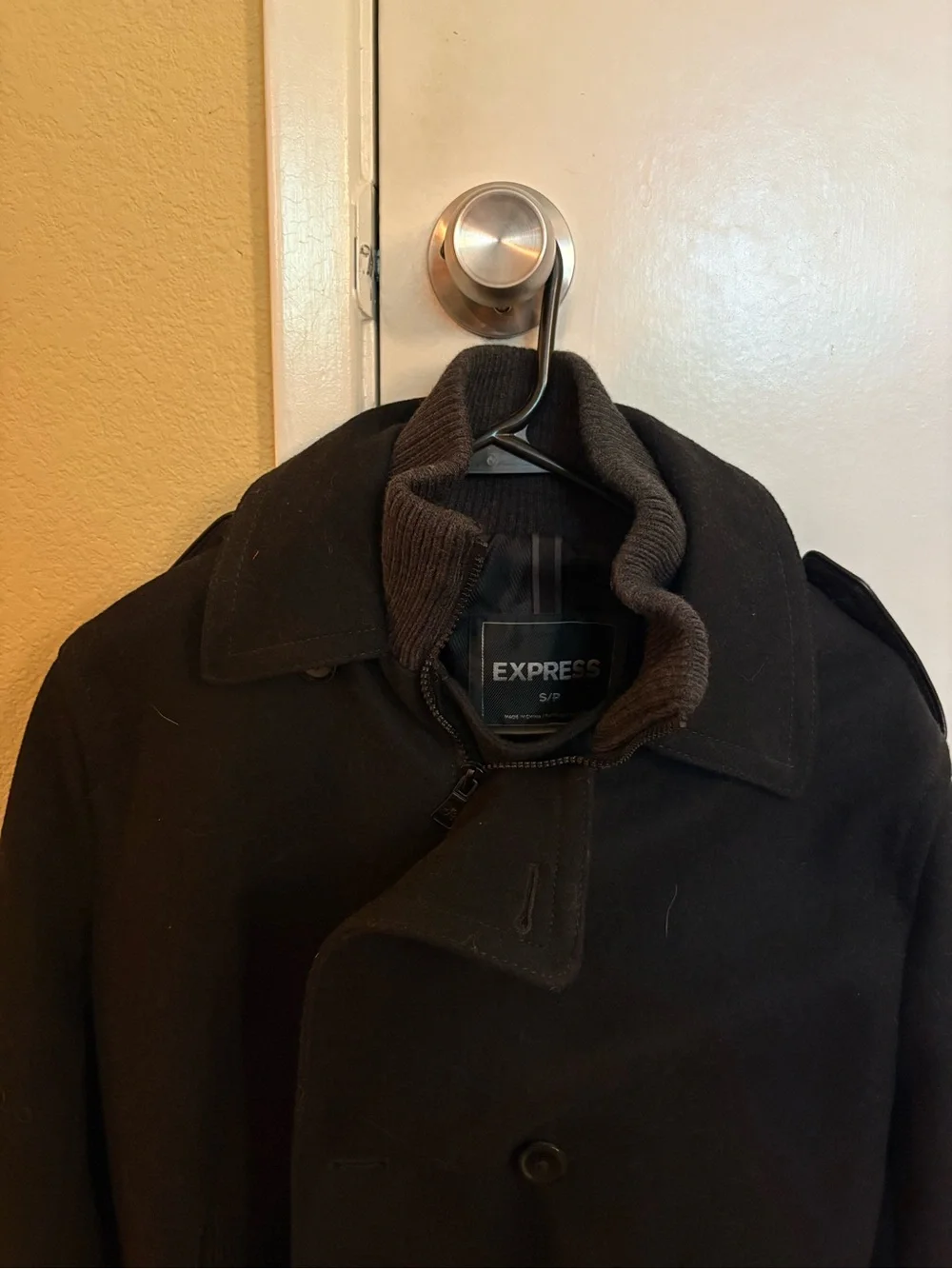 Express Men's Black Double-Breasted Pea Coat